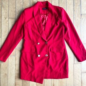 Red Double-Breasted Women's Blazer Jacket